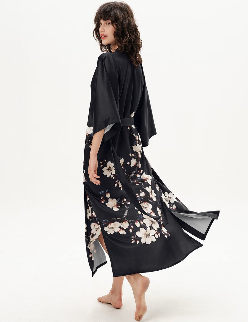 PRODESIGN Long Satin Sleepwear Gradient Watercolor Silky Nightgown Bathrobe - Image 5