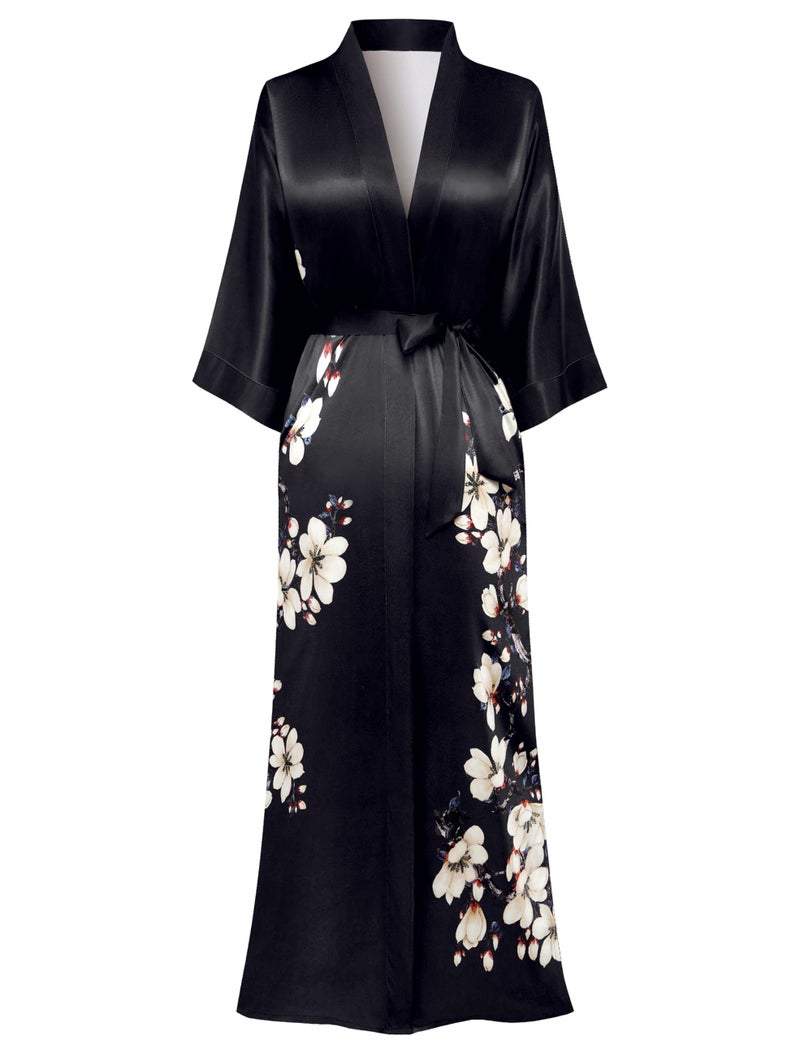 PRODESIGN Long Satin Sleepwear Gradient Watercolor Silky Nightgown Bathrobe - Image 1
