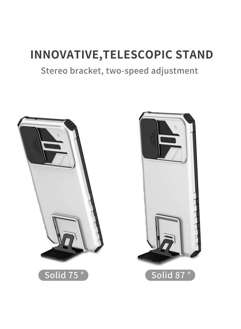 TEAM LUXURY Honor X8 4G White Mobile Phone Case Cover, Innovative Telescopic Bracket, Sliding Protection Camera Window, Bumper Shockproof Phone Back Cover  - Image 4