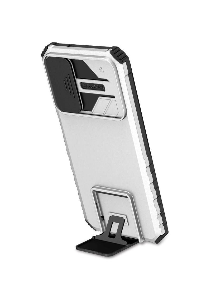 TEAM LUXURY Honor X8 4G White Mobile Phone Case Cover, Innovative Telescopic Bracket, Sliding Protection Camera Window, Bumper Shockproof Phone Back Cover  - Image 1