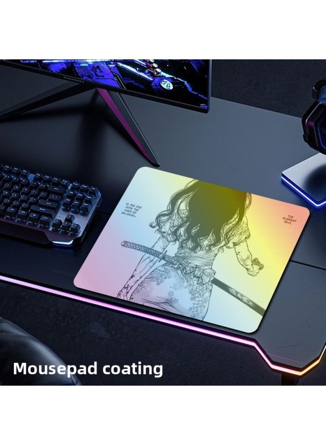 Coated Waterproof E-sports Mouse Pad Fps Glass Fiber Rainbow Magic Color Positioning Accurate Edge-free Computer Desktop Pad-Color:400*450*4-Pattern:Coated 9  - Image 1