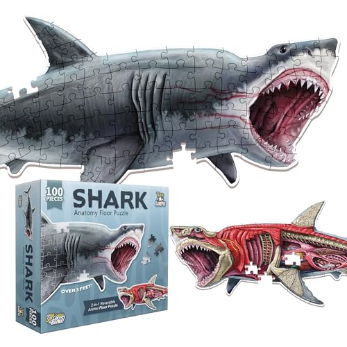 Genius Games Shark Animal Anatomy Floor Puzzle 100Piece Double Sided Jigsaw Puzzle Large Floor Puzzles for Kids Ages 48 35 810 Fun and Educational Toy for Kids Toddlers and Families - Image 1