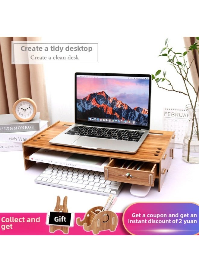 Generic - Laptop Heightening Pad High Shelf Computer Bracket Bracket Wooden Base Cooling Dormitory Desktop Storage Rack-Color:C03 Oak [collect And Send Pen Holder + Mobile Phone Holder]] - Image 1
