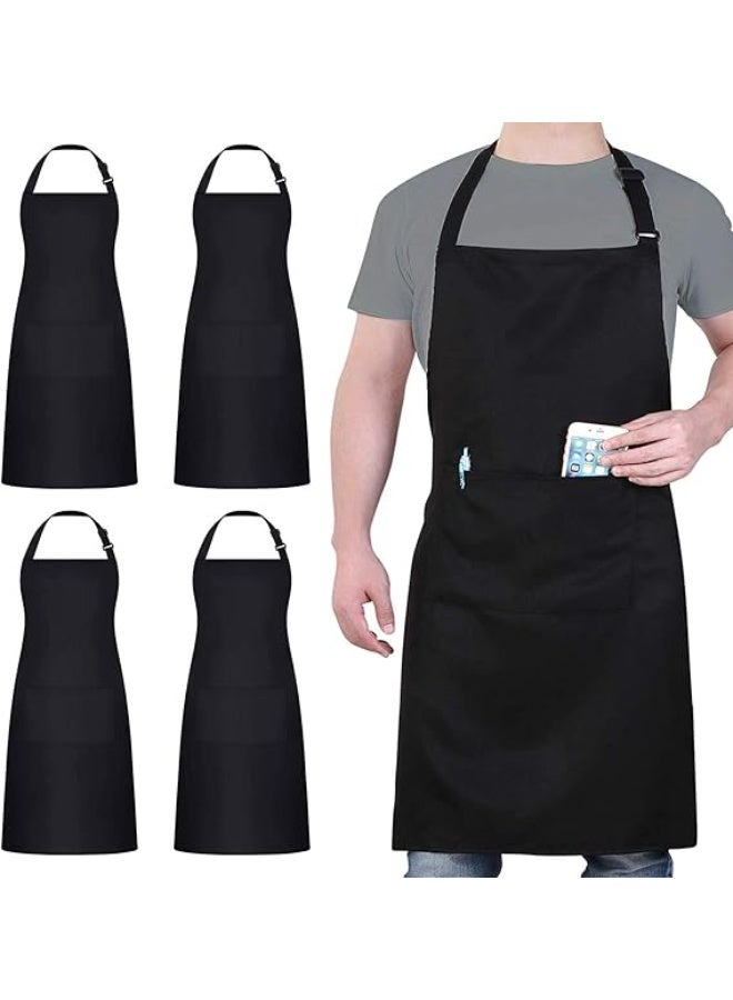 4-Pack Chef Apron Set, Black Waterproof Aprons with 2 Pockets, Adjustable Kitchen Aprons for BBQ, Cooking, Baking, Gardening and Restaurant Use - Image 1