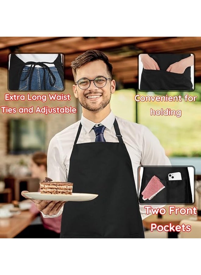 4-Pack Chef Apron Set, Black Waterproof Aprons with 2 Pockets, Adjustable Kitchen Aprons for BBQ, Cooking, Baking, Gardening and Restaurant Use - Image 4