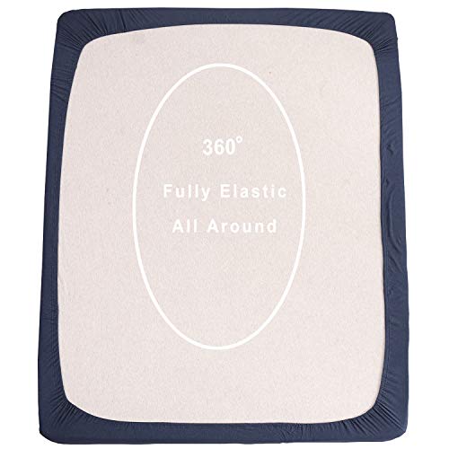 PURE ERA Jersey Knit Cotton Fitted Bottom Sheet ONLY (No Flat Sheet or Shams) Deep Pocket Up to 15" to 20" Ultra Soft Comfy Breathable Heathered Navy Blue Queen - Image 4