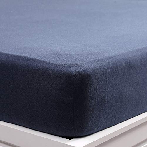 PURE ERA Jersey Knit Cotton Fitted Bottom Sheet ONLY (No Flat Sheet or Shams) Deep Pocket Up to 15" to 20" Ultra Soft Comfy Breathable Heathered Navy Blue Queen - Image 2
