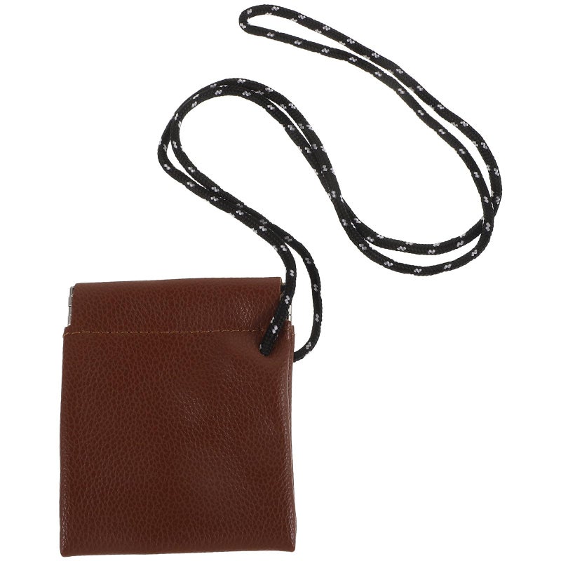Brown Portable Earphone Bag with Neck Strap Mini Earbuds Carrying Pouch for Travel Outdoor - Image 2