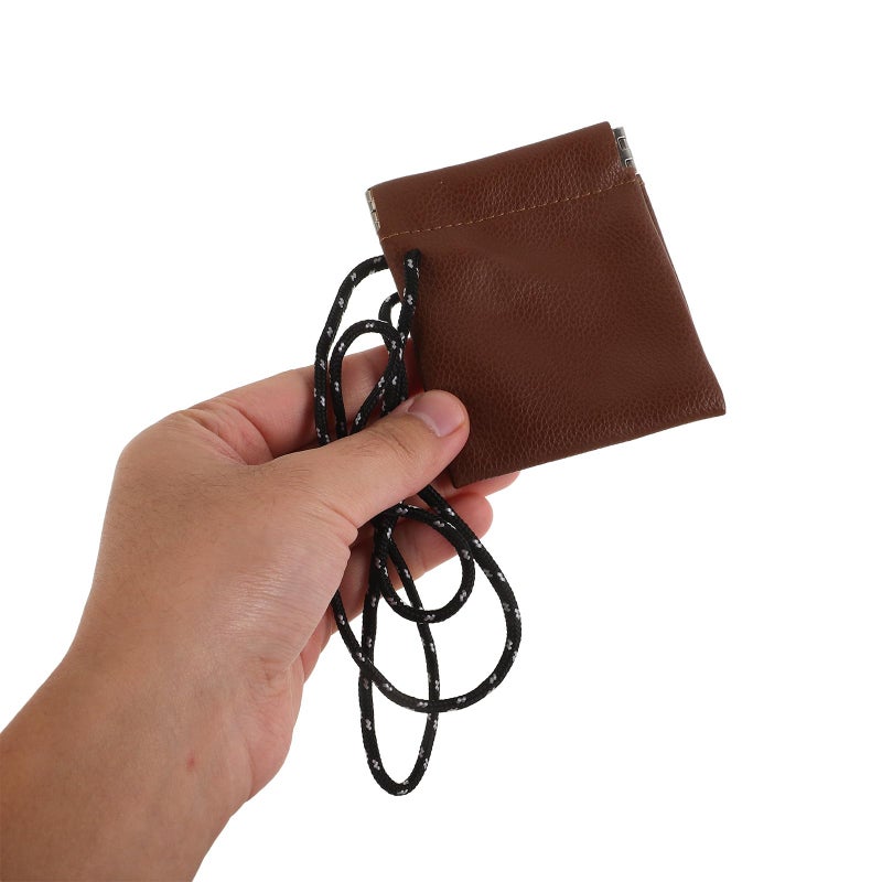 Brown Portable Earphone Bag with Neck Strap Mini Earbuds Carrying Pouch for Travel Outdoor - Image 4