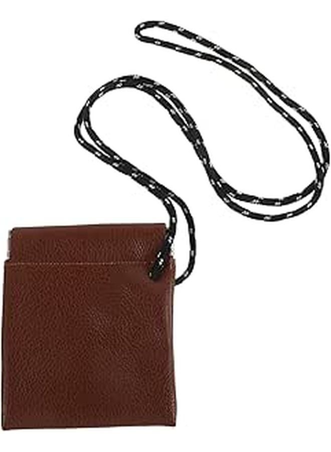 Brown Portable Earphone Bag with Neck Strap Mini Earbuds Carrying Pouch for Travel Outdoor - Image 1