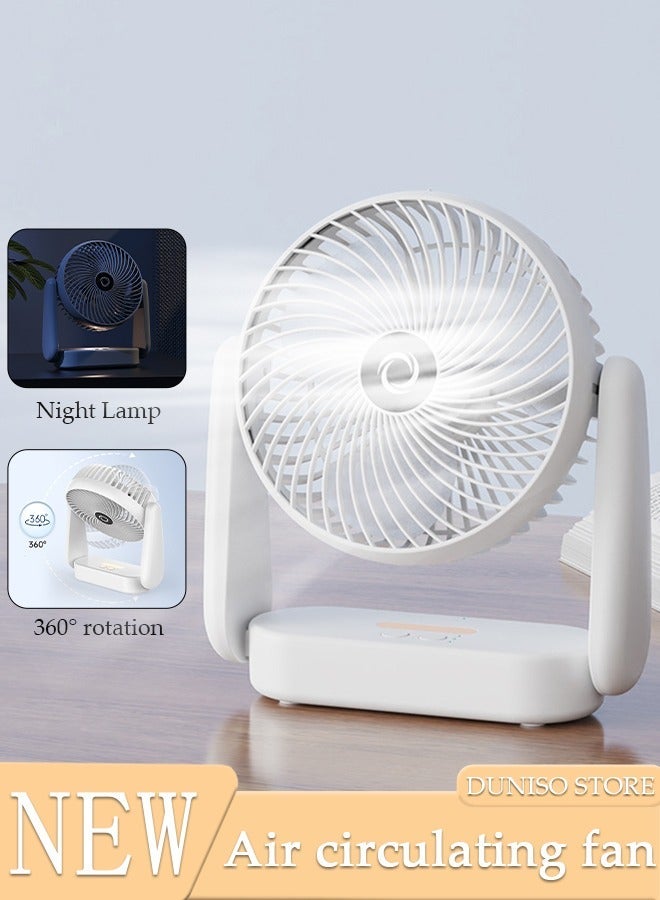 Table Air Circulator Fan with Night Lamp Mini Personal 3 Speeds Portable 360° Adjustable Tilt Desk Hook Wall Mounted and Hanging fan for Whole Room Home Bedroom Office