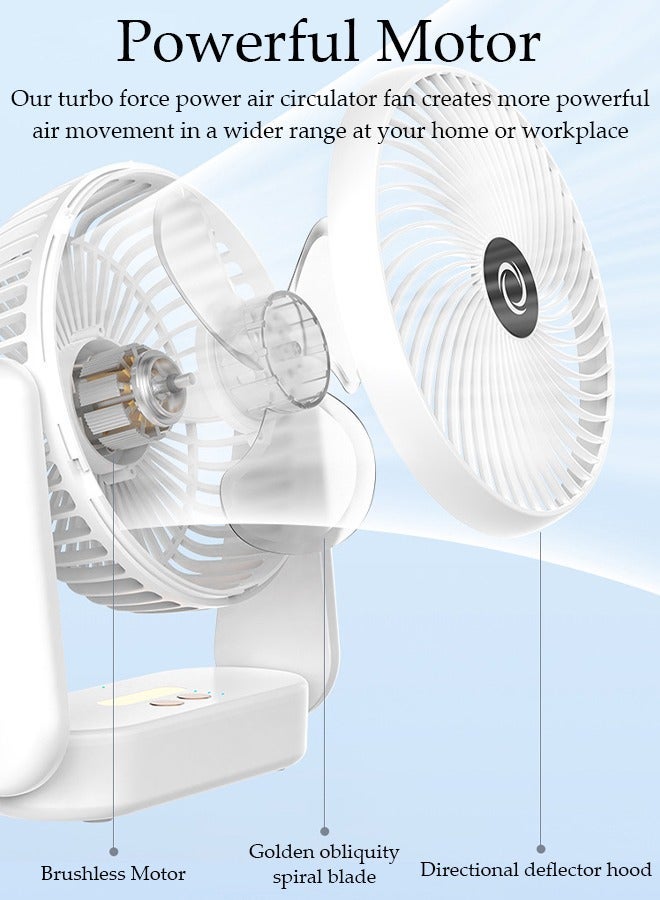 Table Air Circulator Fan with Night Lamp Mini Personal 3 Speeds Portable 360° Adjustable Tilt Desk Hook Wall Mounted and Hanging fan for Whole Room Home Bedroom Office