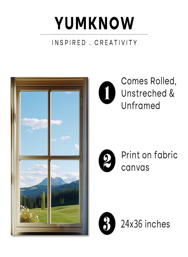 YUMKNOW Rolled Canvas 24x36 Print Wall Decor - Windows View to Nature Wall Art - Decoration Bedroom, Living Room Office - Serene Tranquil Sunshine Meadow Photograh Flower Floral Mountain - Summer Swiss Alps - Image 2