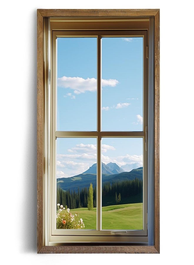 YUMKNOW Rolled Canvas 24x36 Print Wall Decor - Windows View to Nature Wall Art - Decoration Bedroom, Living Room Office - Serene Tranquil Sunshine Meadow Photograh Flower Floral Mountain - Summer Swiss Alps - Image 1