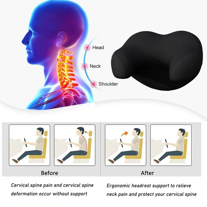 HOLDCY Car Seat Headrest Pillow, Ergonomic Design Memory Foam Neck Support Pillow Head, for Support to Our Necks, Shoulders, and Heads, for Sleeping and Resting in Home, Work, Car (Black) - Image 3