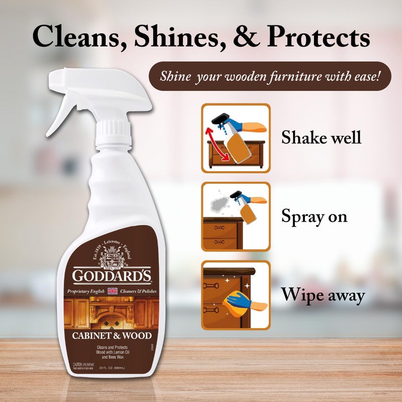 Goddard's Cabinet & Wood Wax Spray, Wood Cleaner & Furniture Polish, Wood Conditioner with Beeswax and Lemon Oil, Shine & Stain Protection, 23 oz - Image 4
