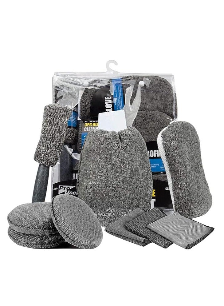 9 Pcs Car Care Car Cleaning Kit,Wash Cleaning Tools Kit Auto Care,with Soft Microfiber Cloth Towels,Wash Mitt Sponge, Automotive Detail Brushes for Cleaning Wheels, Exterior, Leather, Air Vents - Image 1