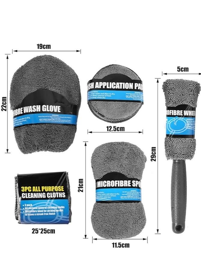 9 Pcs Car Care Car Cleaning Kit,Wash Cleaning Tools Kit Auto Care,with Soft Microfiber Cloth Towels,Wash Mitt Sponge, Automotive Detail Brushes for Cleaning Wheels, Exterior, Leather, Air Vents - Image 5