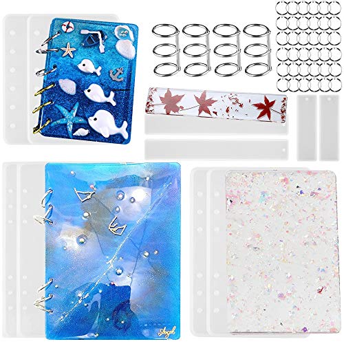 Tomorotec 2 Sets of Note Book Cover Resin Molds - Clear Casting Epoxy Resin Molds for A6, A5, A7 with 40 Book Rings and 2 Bookmarks - Image 1