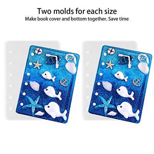 Tomorotec 2 Sets of Note Book Cover Resin Molds - Clear Casting Epoxy Resin Molds for A6, A5, A7 with 40 Book Rings and 2 Bookmarks - Image 2