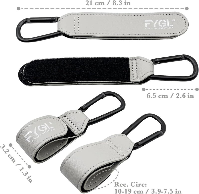 FYGL Stroller Hooks - Leather Buggy Clips, Pushchair Carabiner Clip for bags, Easy Attachment for Pram, Universal Stroller Clips and Hooks, Stroller Accessories - Grey (2 Pack) - Image 5
