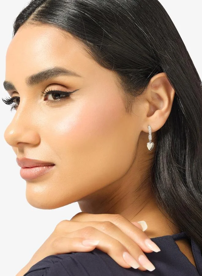 GUESS Hearts Pave J Hoop Earrings