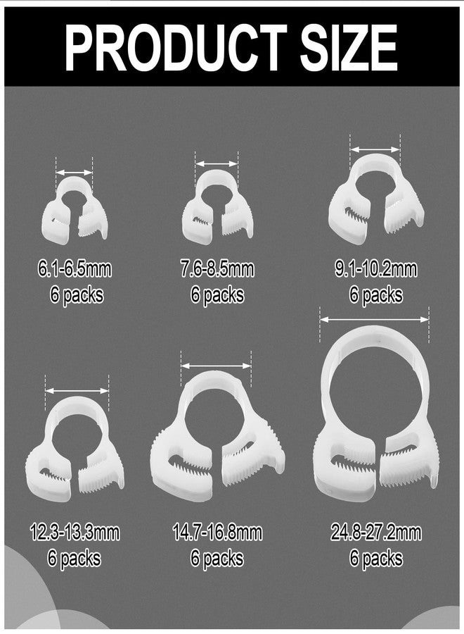 Pangda 36 Pcs 6 Size Aquarium Nylon Hose Clamps Set 6.1-27.2 mm White Plastic Snap Ratcheting Hose Clamps Assortment Kit for Standard Aquarium Heater Tubing Fish Tank Plant - Image 2
