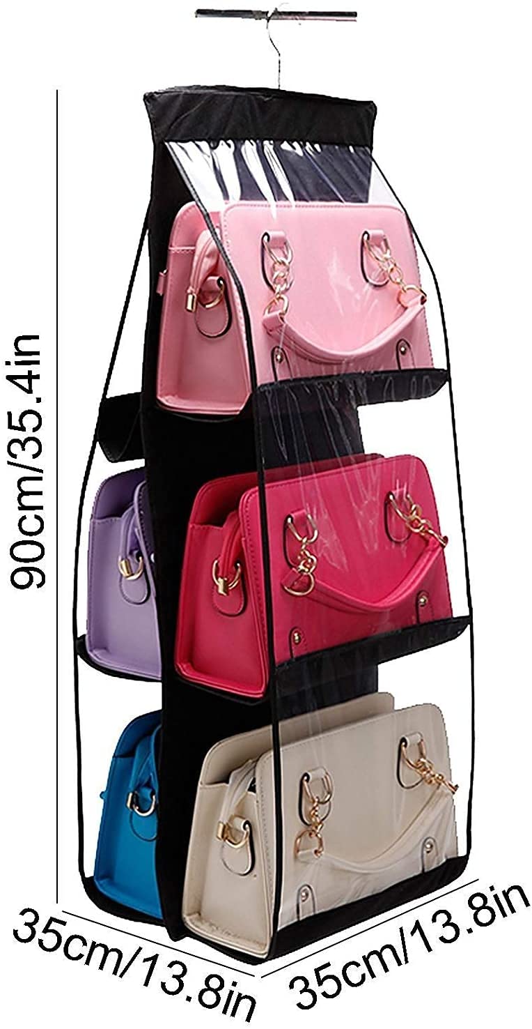 LOMESH Foldable Hanging Hand Bag Organizer DustProof Storage Purse Holder Bag Wardrobe Closet Cupboard for Clutch with 6 Pockets Assorted Non Woven Hanging Bag with Hook for Ladies Women - Image 3