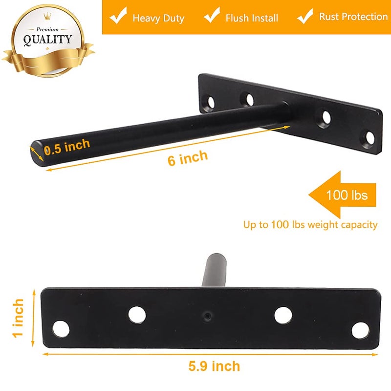YMDparts Heavy Duty Floating Shelf Bracket (Set of 6) â€“ Solid Steel Blind Shelf Supports - Hidden Brackets for Floating Wood Shelves - Ideal for Cedar Wood Blocks & Mantelsï¼ˆLarge Sizeï¼‰ - Image 2