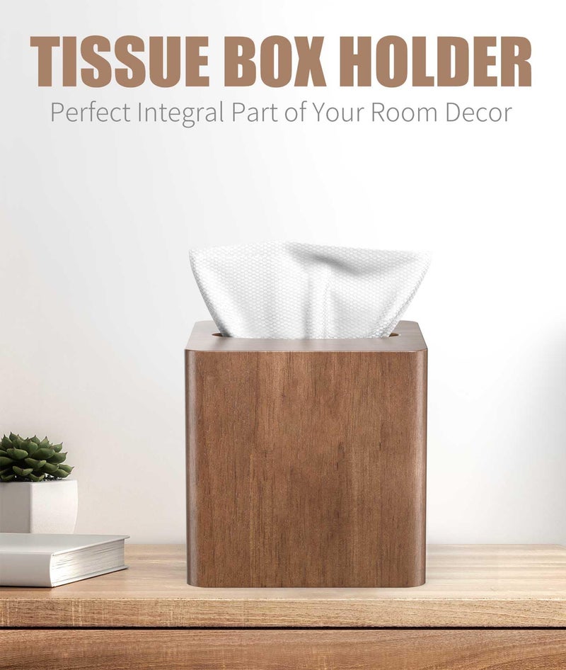 Livelab Tissue Box Cover Square - Oak Wood Tissue Box Holder for Living Room, Dinner Table, Bathroom, Office - Decorative Wooden Cube Facial Tissue Cover for Modern Farmhouse Home Decor | Brown - Image 5