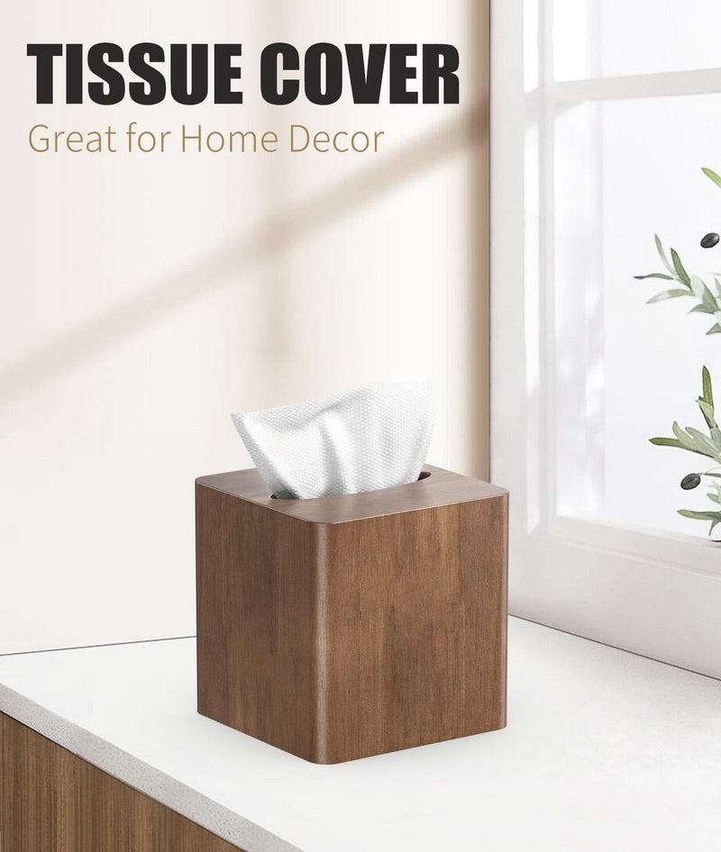 Livelab Tissue Box Cover Square - Oak Wood Tissue Box Holder for Living Room, Dinner Table, Bathroom, Office - Decorative Wooden Cube Facial Tissue Cover for Modern Farmhouse Home Decor | Brown - Image 3