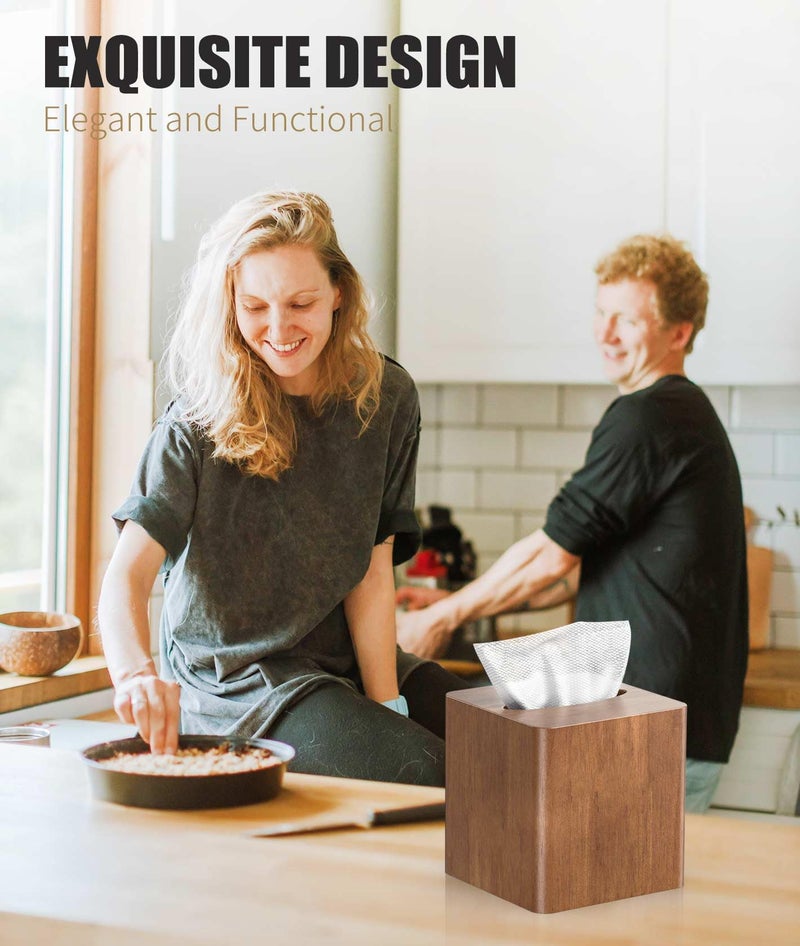 Livelab Tissue Box Cover Square - Oak Wood Tissue Box Holder for Living Room, Dinner Table, Bathroom, Office - Decorative Wooden Cube Facial Tissue Cover for Modern Farmhouse Home Decor | Brown - Image 2