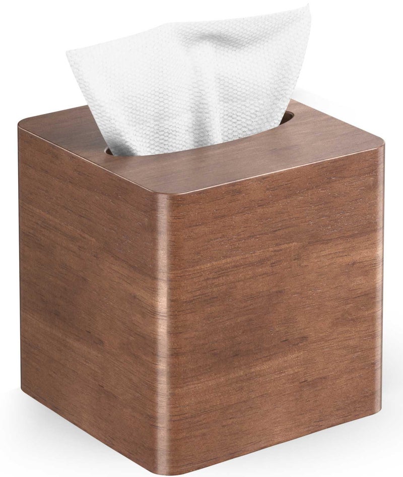 Livelab Tissue Box Cover Square - Oak Wood Tissue Box Holder for Living Room, Dinner Table, Bathroom, Office - Decorative Wooden Cube Facial Tissue Cover for Modern Farmhouse Home Decor | Brown - Image 1