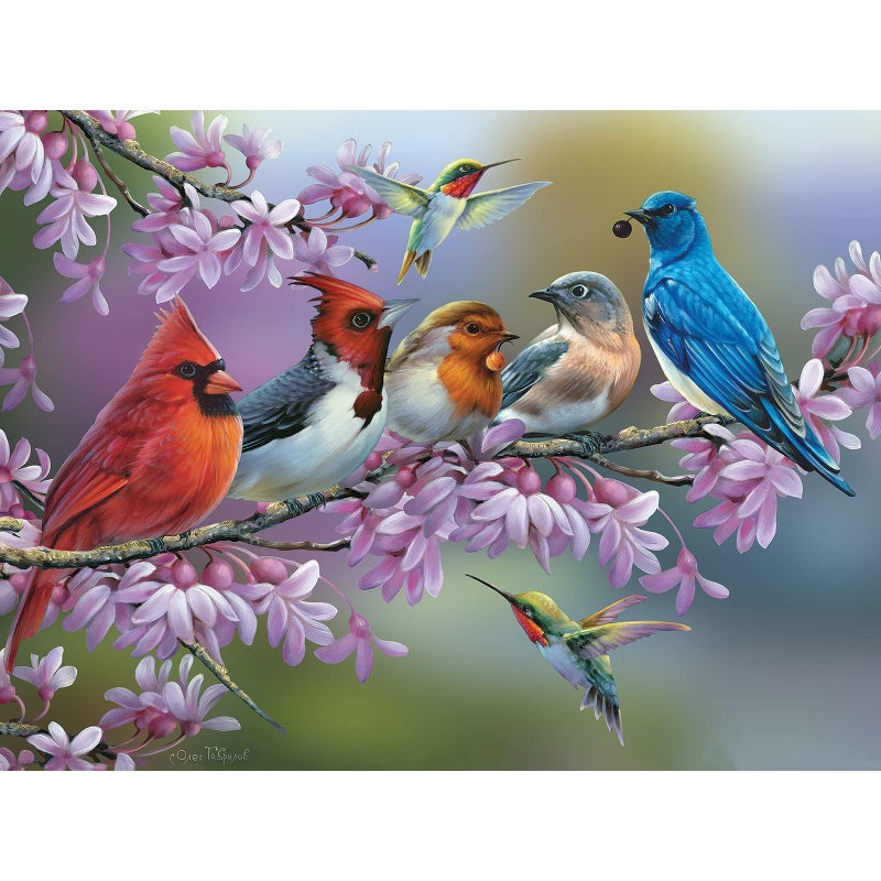 Bits and Pieces â€“ 300 Piece Jigsaw Puzzle for Adults â€“ Birds On A Flowering Branch - Cardinals Bluebird Hummingbird Flowers Jigsaw Puzzle by Artist Oleg Gavrilov, Completed Puzzle Size: 18" x 24" - Image 2