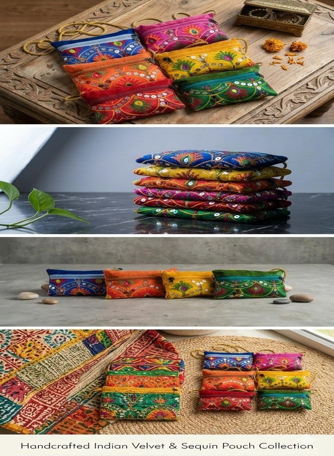 Handcrafted Velvet Ethnic Sling Bags for Women - Set of 6 Multicolored Embroidered Potli Pouches with Golden Chain Strap | Traditional Indian Return Gifts for Weddings & Festivals - Image 4