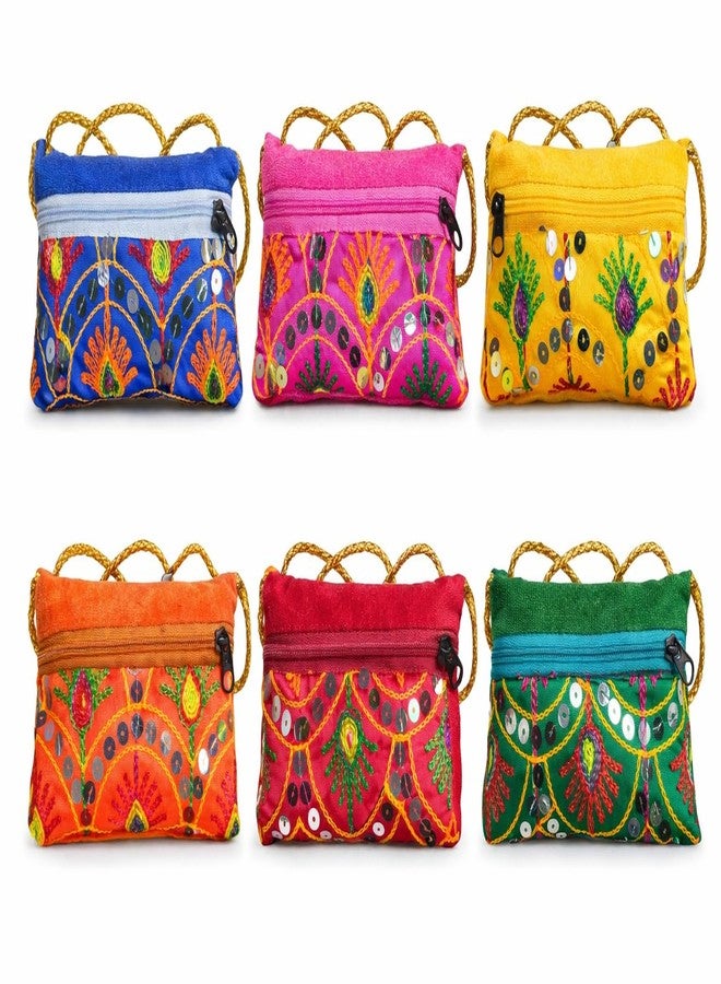 Handcrafted Velvet Ethnic Sling Bags for Women - Set of 6 Multicolored Embroidered Potli Pouches with Golden Chain Strap | Traditional Indian Return Gifts for Weddings & Festivals - Image 2
