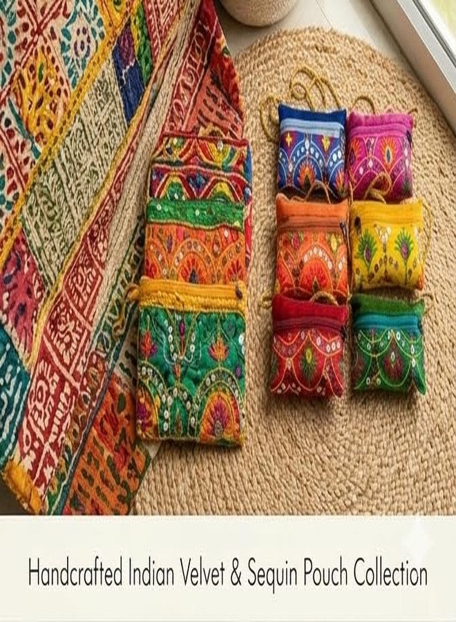 Handcrafted Velvet Ethnic Sling Bags for Women - Set of 6 Multicolored Embroidered Potli Pouches with Golden Chain Strap | Traditional Indian Return Gifts for Weddings & Festivals - Image 3