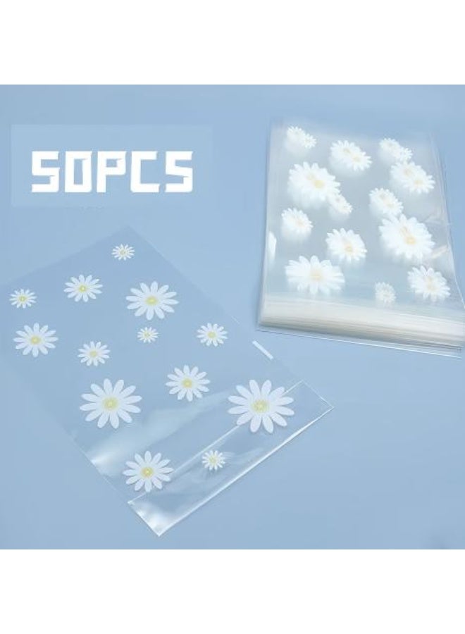 50 قطعة من أكياس السيلوفان المقواة وأكياس الكوكيز الصغيرة البيضاء (الحجم 5.9 × 9 × 2 بوصة مع أربطة ملتوية ذهبية، أفضل حقيبة مقواة لتقديم الحلويات المعبأة والحلوى والفشار وما إلى ذلك. - Image 2