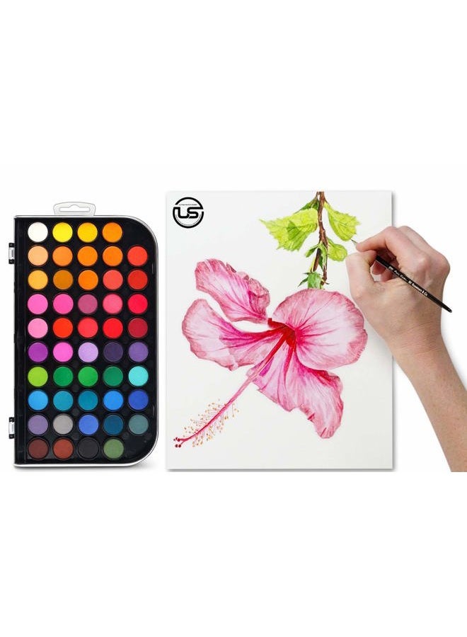 Ultimate Stationery طقم ألوان مائية، 48 لونًا من جودة ممتازة، قابلة للغسل، غير سامة، ألوان مائية مع لوحة خلط قابلة للفصل و3 فرشاة طلاء، رائعة للبالغين، الأطفال، المبتدئين، والفنانين - Image 5