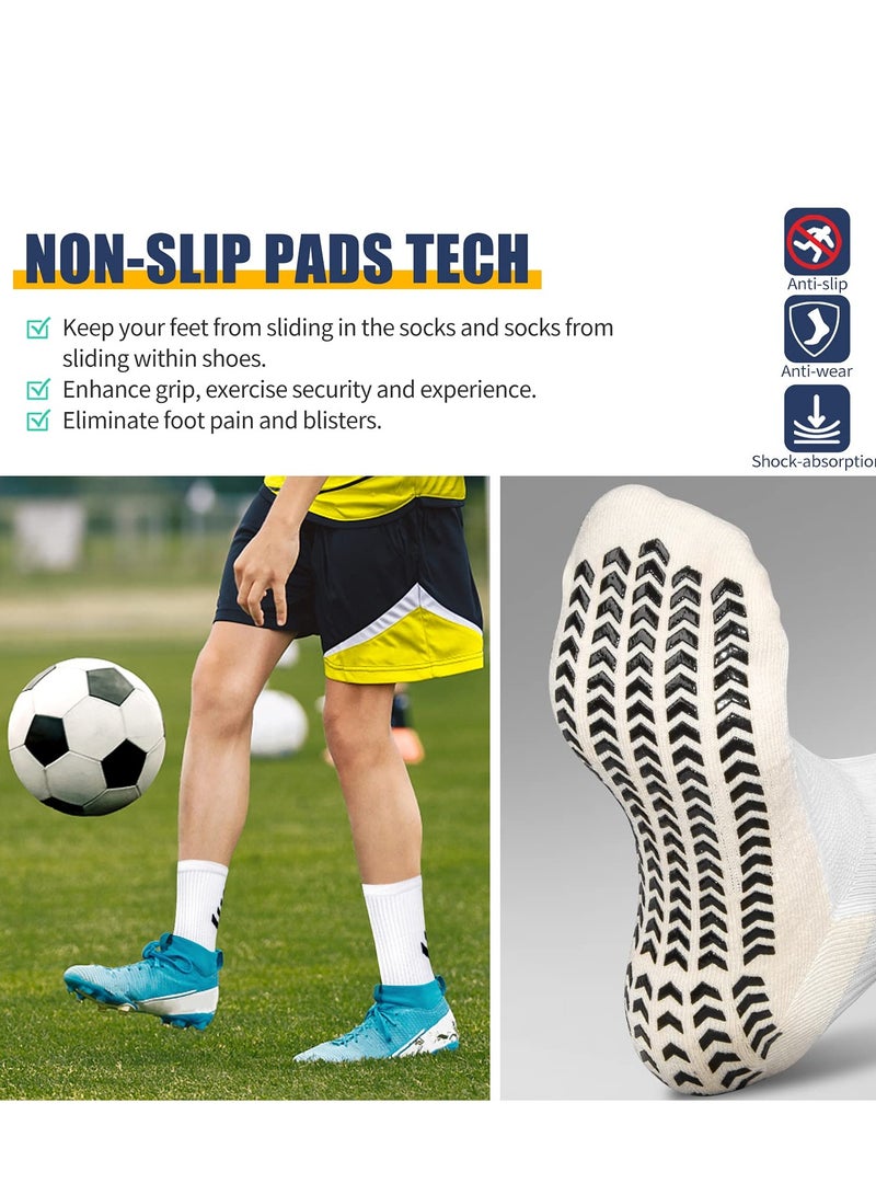 SOLARAE 2 Pairs of Men's Non Slip Soccer Socks Running Socks Sports Socks for Soccer Basketball Towel Bottom Sports Grip Socks Mid-calf Socks (Black White) - Image 3