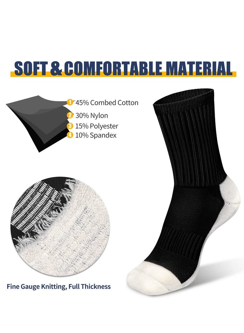 SOLARAE 2 Pairs of Men's Non Slip Soccer Socks Running Socks Sports Socks for Soccer Basketball Towel Bottom Sports Grip Socks Mid-calf Socks (Black White) - Image 5