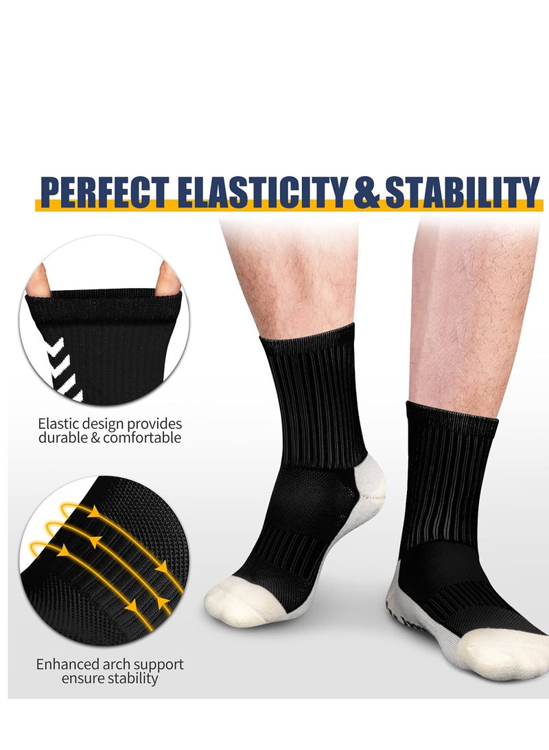 SOLARAE 2 Pairs of Men's Non Slip Soccer Socks Running Socks Sports Socks for Soccer Basketball Towel Bottom Sports Grip Socks Mid-calf Socks (Black White) - Image 4