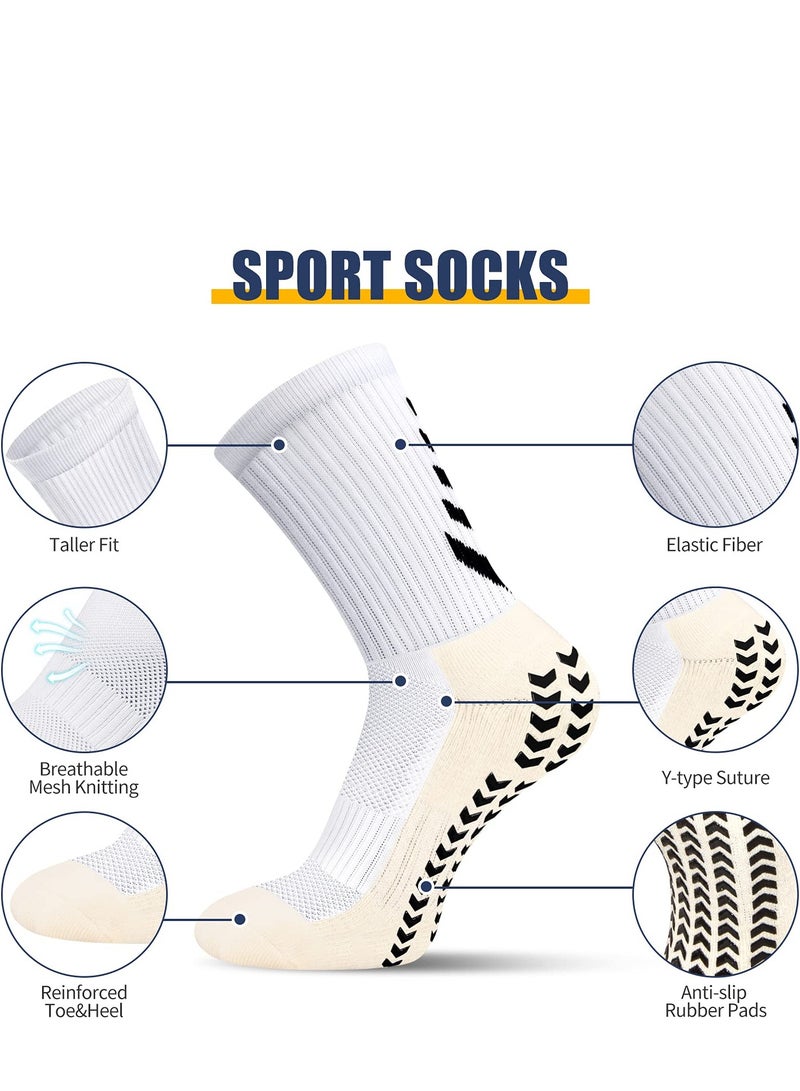 SOLARAE 2 Pairs of Men's Non Slip Soccer Socks Running Socks Sports Socks for Soccer Basketball Towel Bottom Sports Grip Socks Mid-calf Socks (Black White) - Image 2