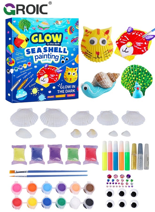 GROIC Glow in The Darkness Sea Shell Painting Kit for Kids, DIY Sea Shell Painting Set, Arts & Crafts Gifts for Boys and Girls, Creative Art Activities Toys Gift for Birthday, Party, Summer Supplies - Image 1