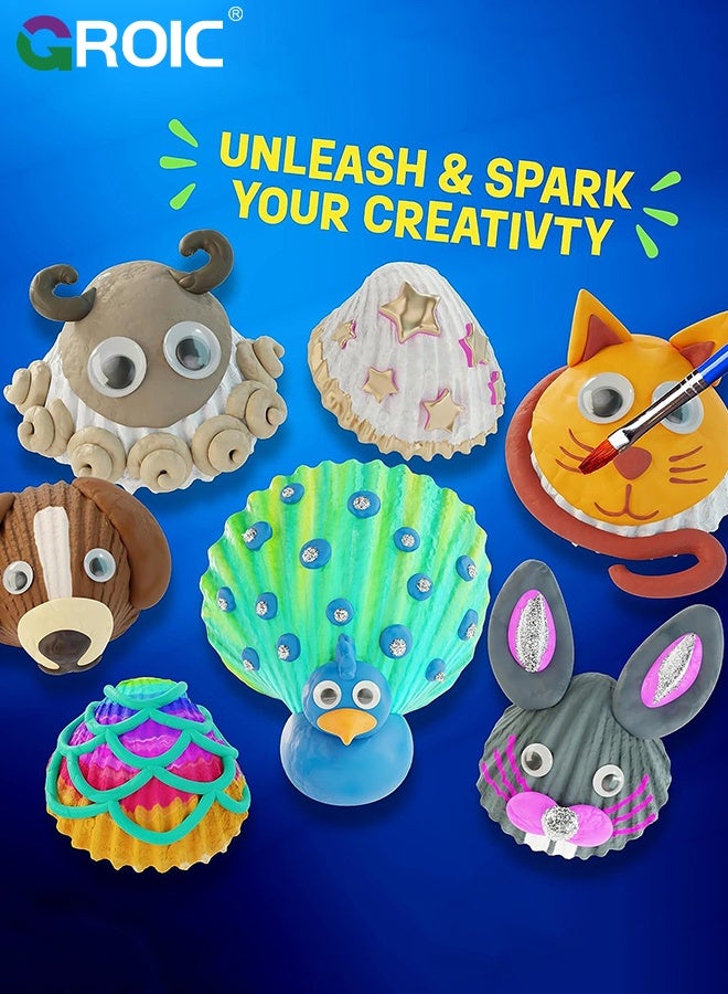 GROIC Glow in The Darkness Sea Shell Painting Kit for Kids, DIY Sea Shell Painting Set, Arts & Crafts Gifts for Boys and Girls, Creative Art Activities Toys Gift for Birthday, Party, Summer Supplies - Image 2
