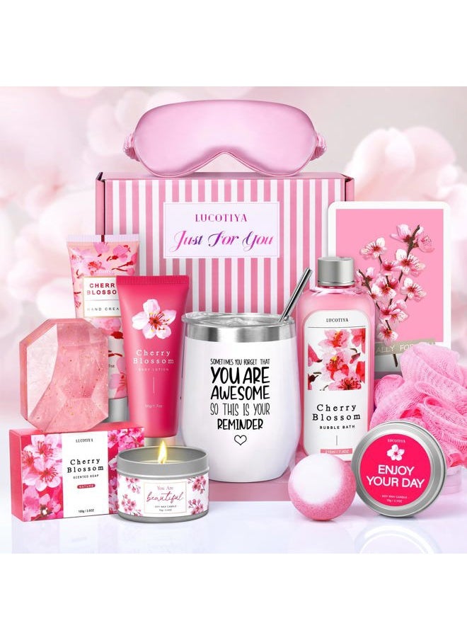 LUCOTIYA - Gifts for Women Birthday Gifts for Women, Bath and Body Works Gift Set- 10 Pcs Valentine's Mother's Day Gifts and Cherry Blossoms Self Care Package Gift Women, Relaxing Spa Gift Basket for Women - Image 1