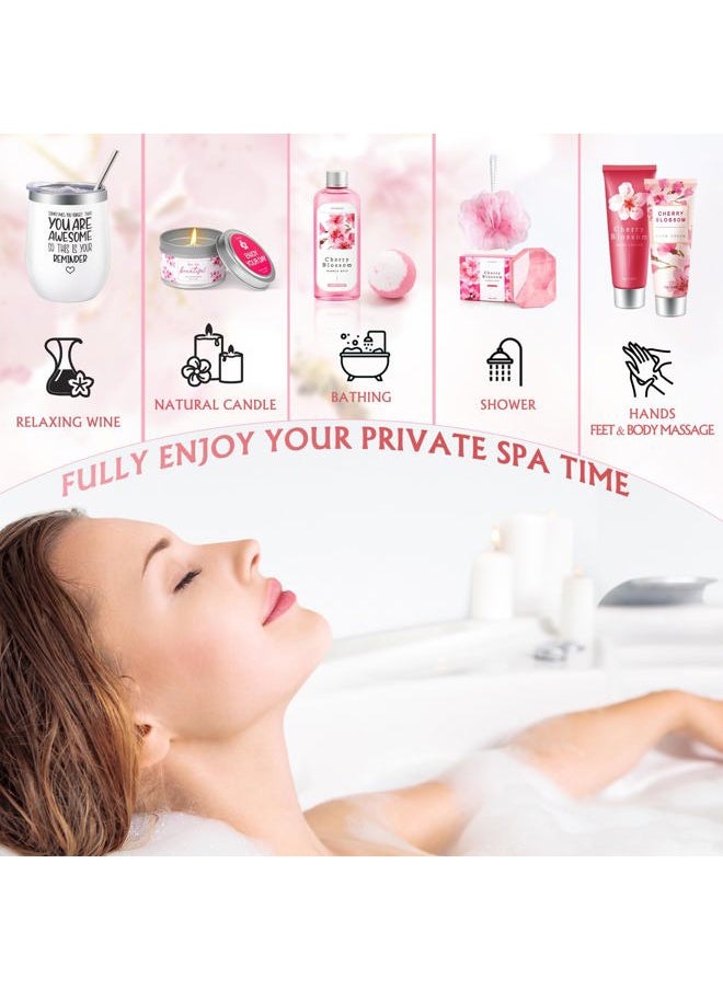 LUCOTIYA - Gifts for Women Birthday Gifts for Women, Bath and Body Works Gift Set- 10 Pcs Valentine's Mother's Day Gifts and Cherry Blossoms Self Care Package Gift Women, Relaxing Spa Gift Basket for Women - Image 1