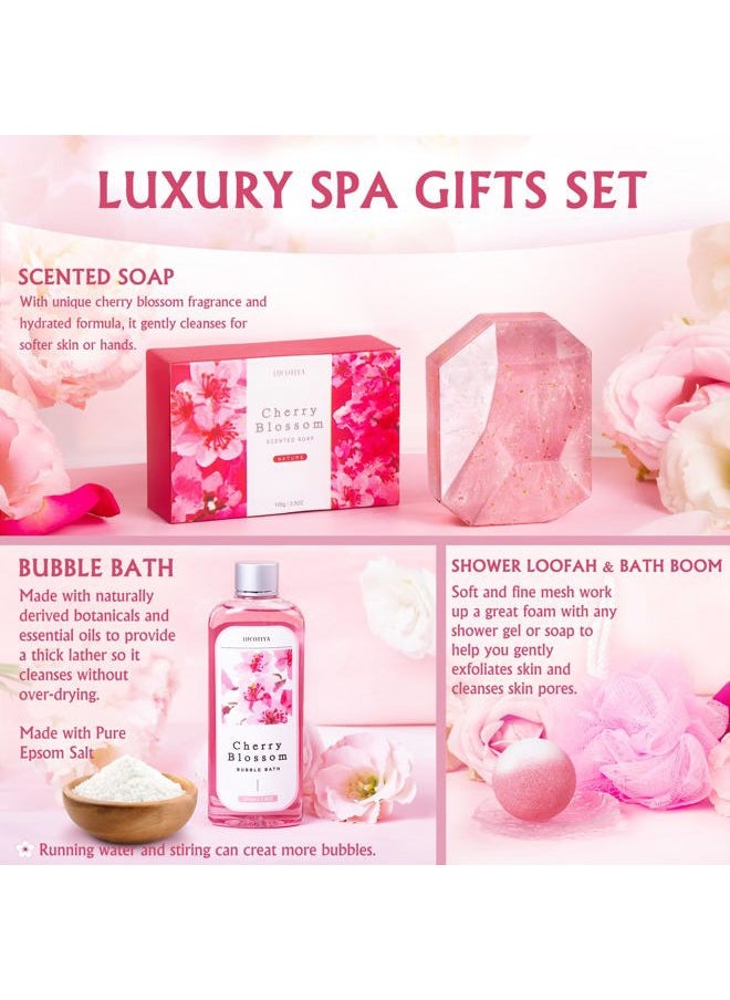 LUCOTIYA - Gifts for Women Birthday Gifts for Women, Bath and Body Works Gift Set- 10 Pcs Valentine's Mother's Day Gifts and Cherry Blossoms Self Care Package Gift Women, Relaxing Spa Gift Basket for Women - Image 1