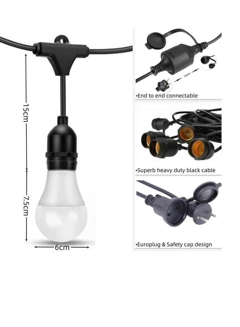 ESNCO 33FT Outdoor String Lights, Electric Plug-In Festoon Lights 10 Meter 20 LED Bulbs Warm White, Outdoor Waterproof Decorative Hanging Light String for Patio Garden Porch Yard  - Image 2