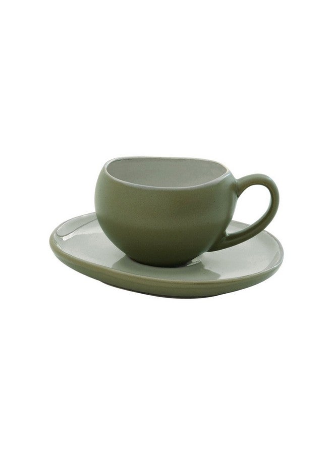 Easy Life Organica Dishwasher Safe Stoneware Ceramics Cup and Saucer Set Green 90ml R2657#ORGR - Image 1
